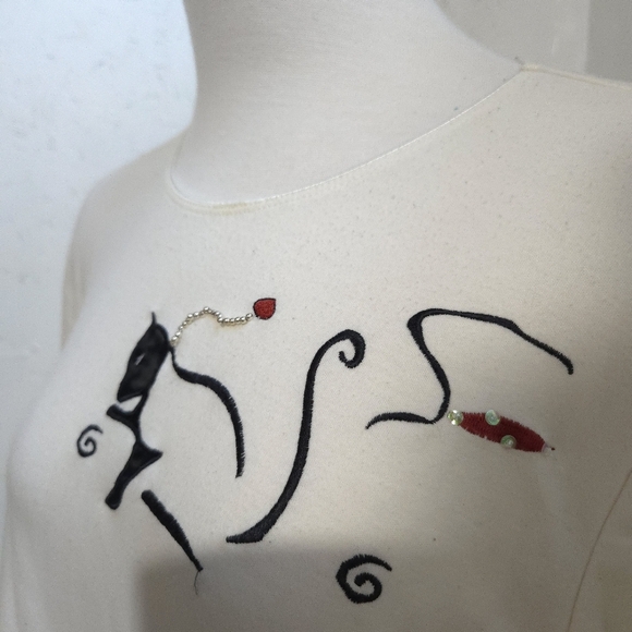 Alia | Vintage Chic Cat Print Sweater - Cream and Black - Picture 5 of 11